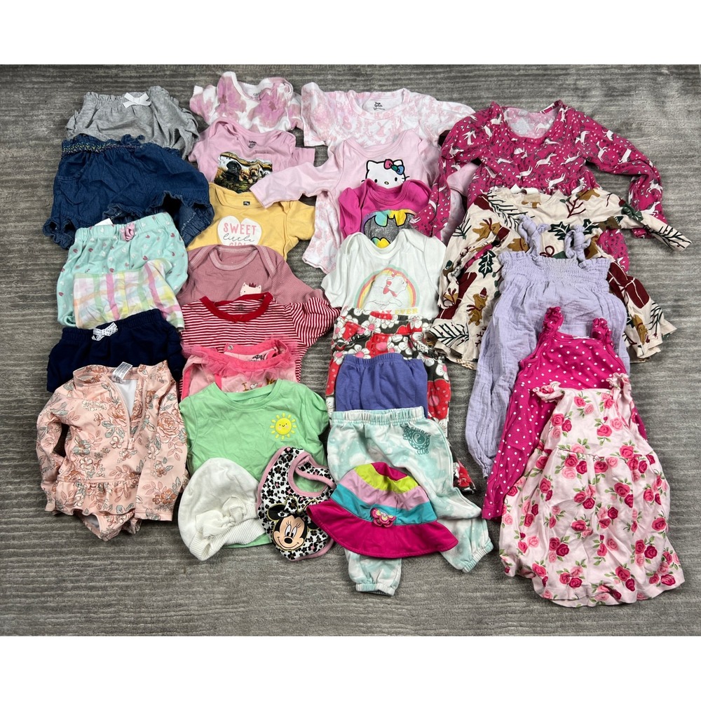 Lot of 28 Baby Girls 6-9M Mixed Brand Clothing Pink Floral Hello Kitty Bundle